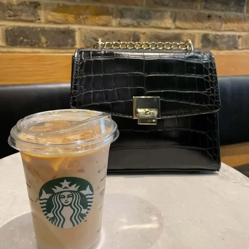 Iced white mocha with hazelnut syrup
