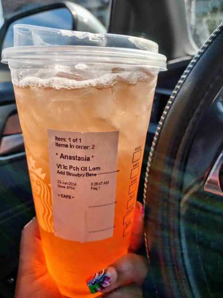 Peach green tea lemonade with strawberry base