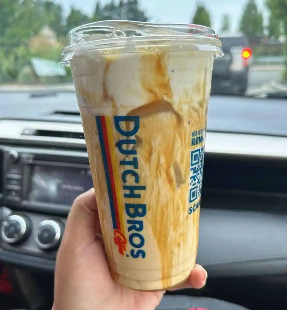 Sugar free golden eagle with extra caramel drizzle on the cup and whipped cream