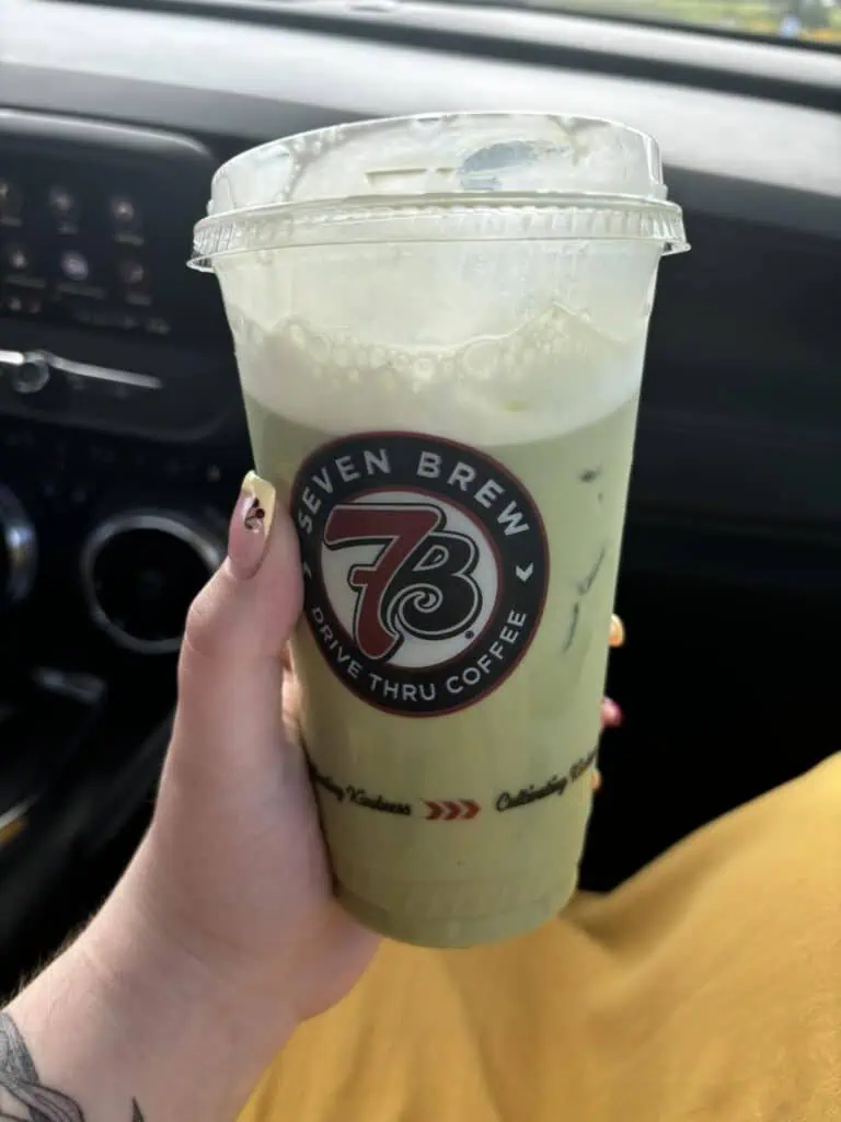 Iced matcha w: cherry, almond and cold foam