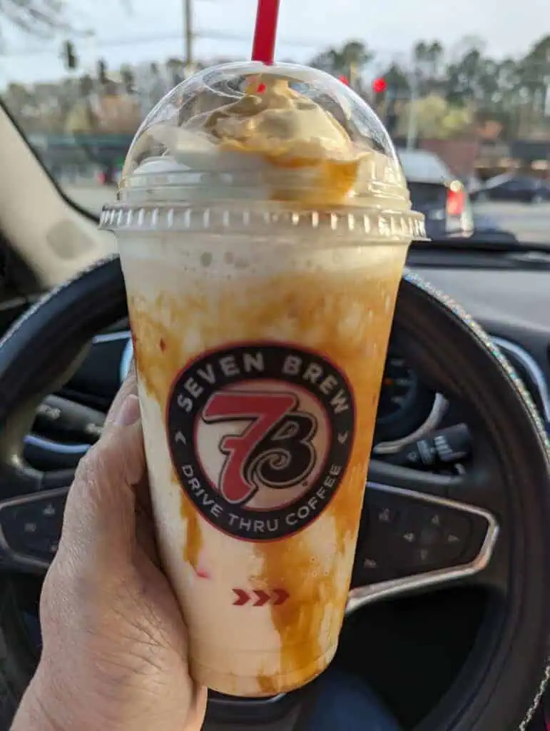 Pecan pie milkshake with whipped cream and caramel drizzle