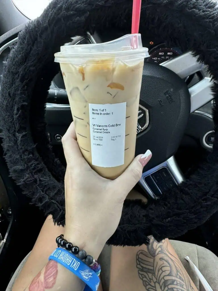 Vanilla cream cold brew caramel drizzle and caramel syrup