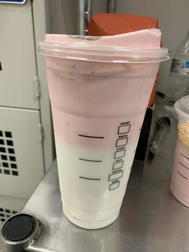  coconut milk with vanilla syrup topped with strawberry cold foam