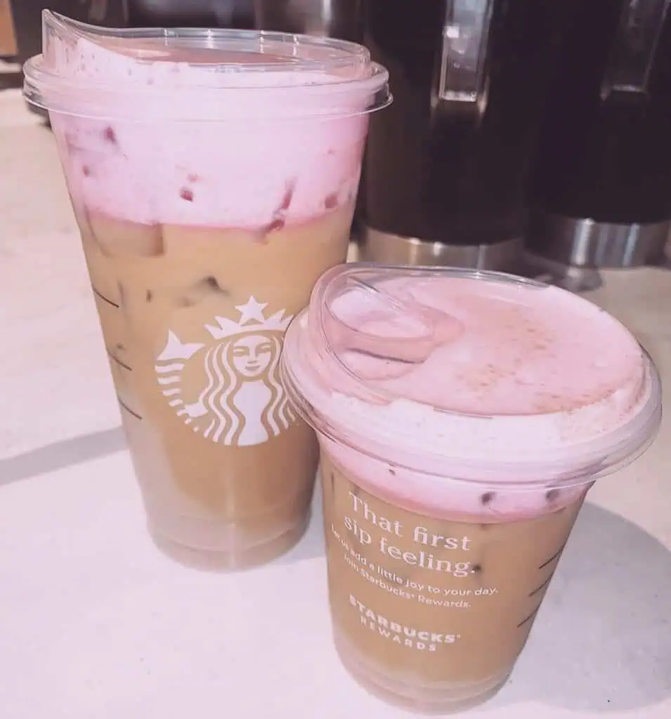 iced latte with strawberry cold foam