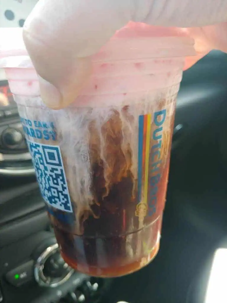 jelly donut cold brew with raspberry soft top