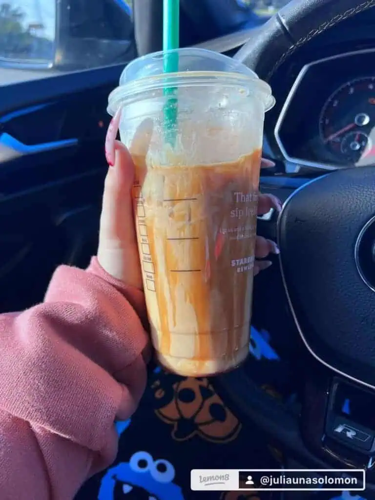 Apple crisp oat milk macchiato with extra caramel