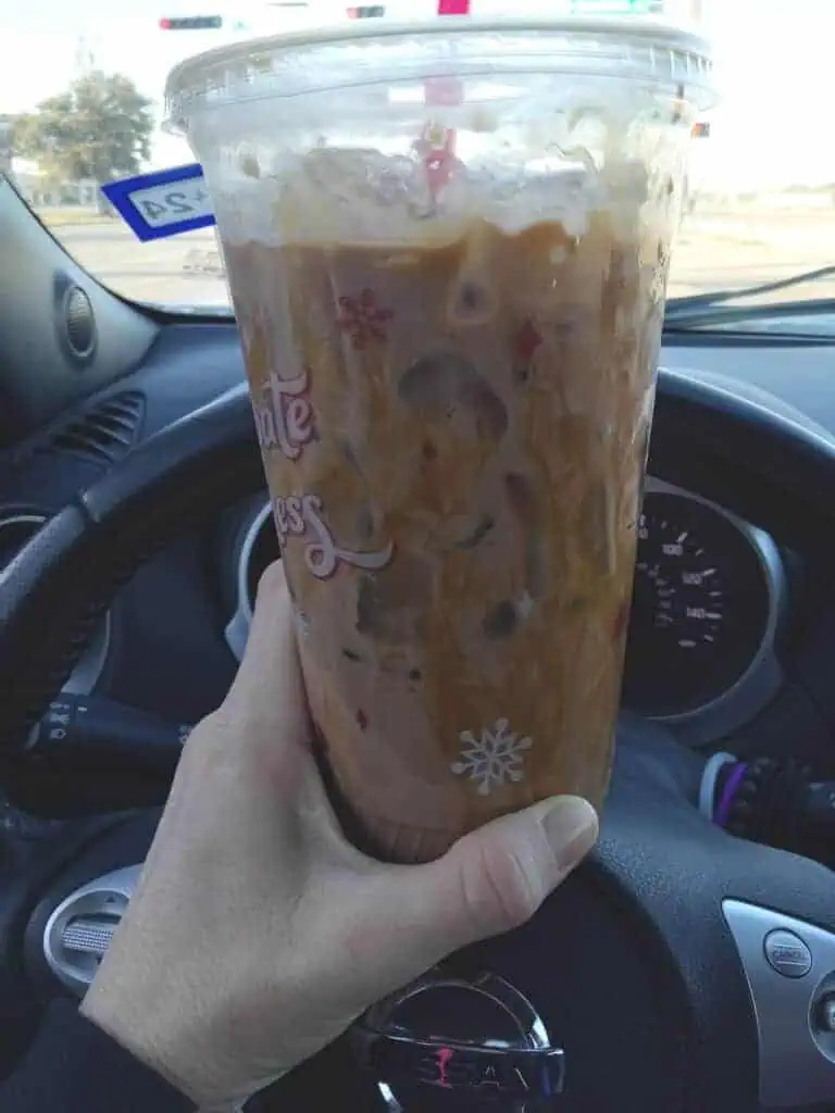 Half brunette and half German chocolate with extra caramel drizzle