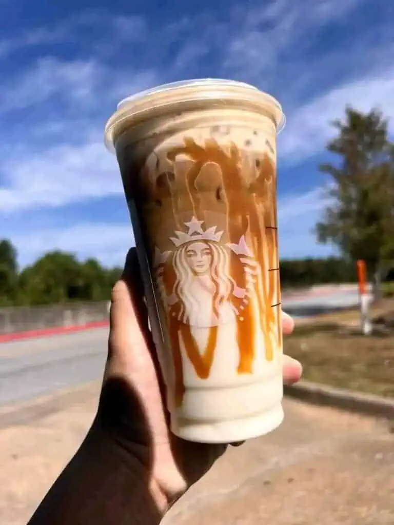 Ice caramel macchiato add vanilla cold foam and extra caramel drizzle