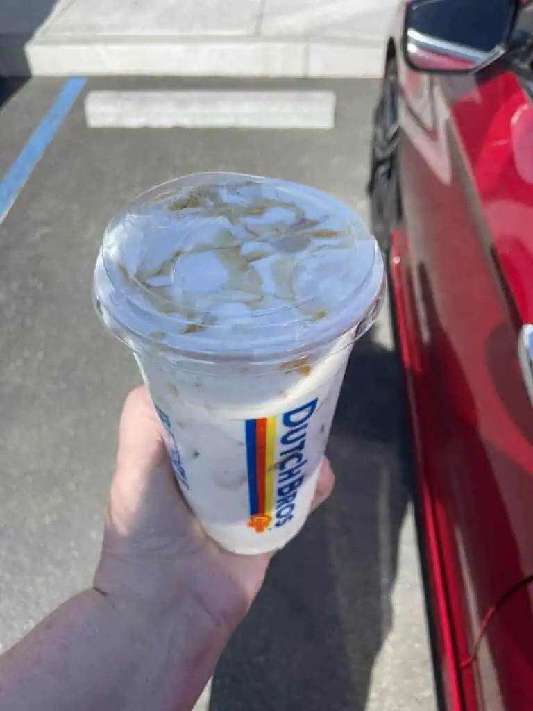 Iced White Angel with white coffee . Soft top and caramel on top