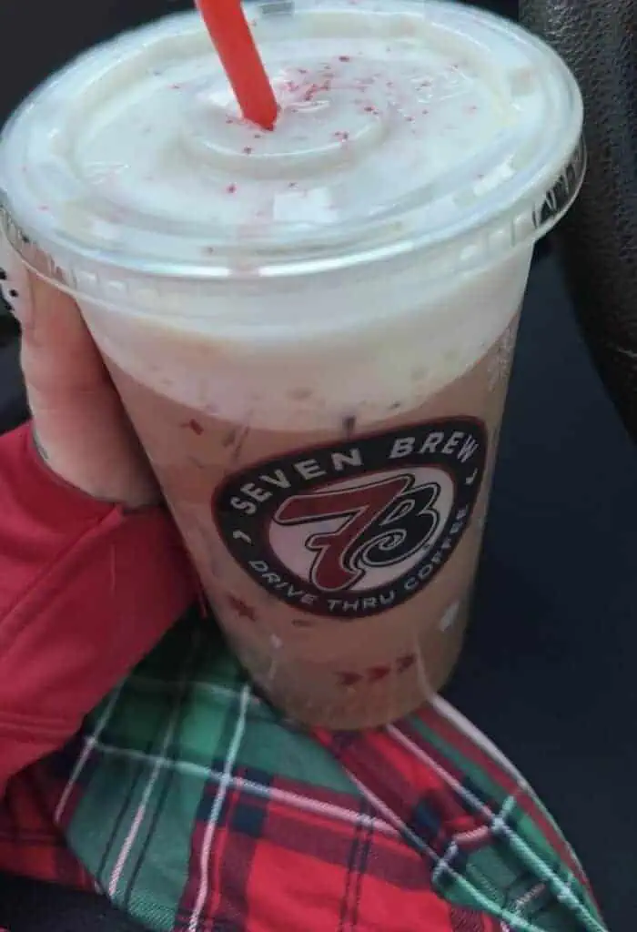 Iced brunette add peppermint syrup and cold foam + peppermint sprinkles