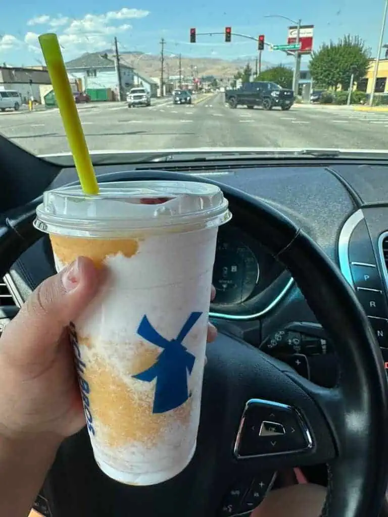 peach smoothie with soft top parfait and strawberry real fruit