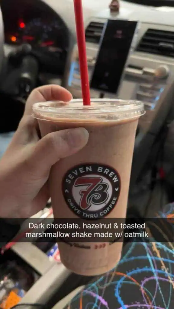 Dark chocolate, hazelnut & toasted marshmallow shake made w/ oatmilk