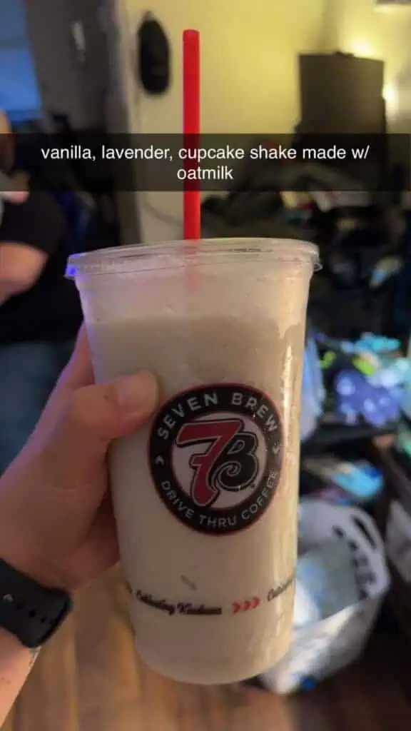 vanilla, lavender, cupcake shake made w/ oatmilk