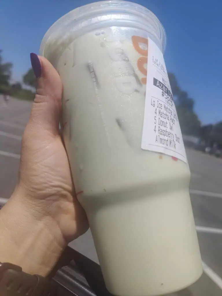 Raspberry Donut Matcha Latte