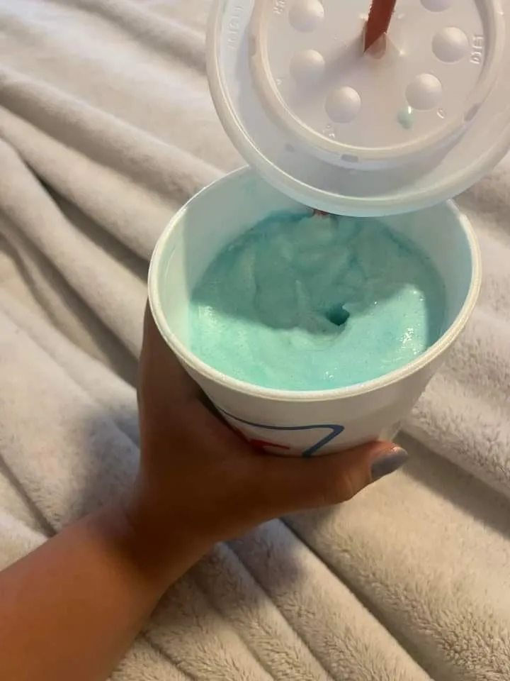 Blue coconut slush with vanilla ice cream