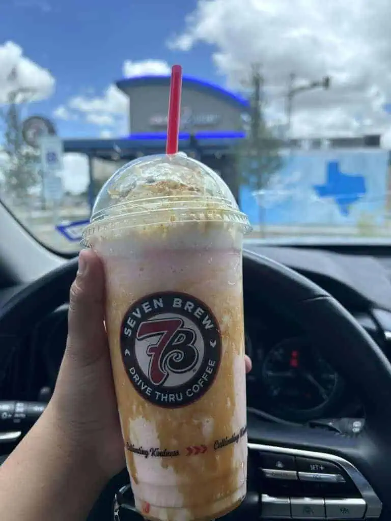 medium strawberry, banana, vanilla shake with caramel drizzle, whipped cream, and cinnamon sprinkles!!