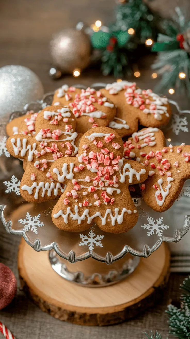 A plate of decorated peppermint gingerbread cookies