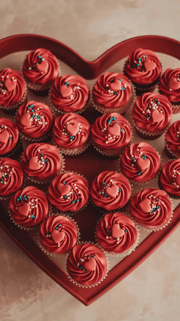 Red Heart Sprinkle Cupcakes