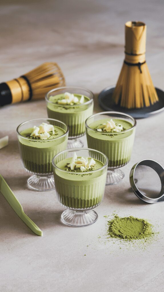 Matcha Mousse Cups with White Chocolate