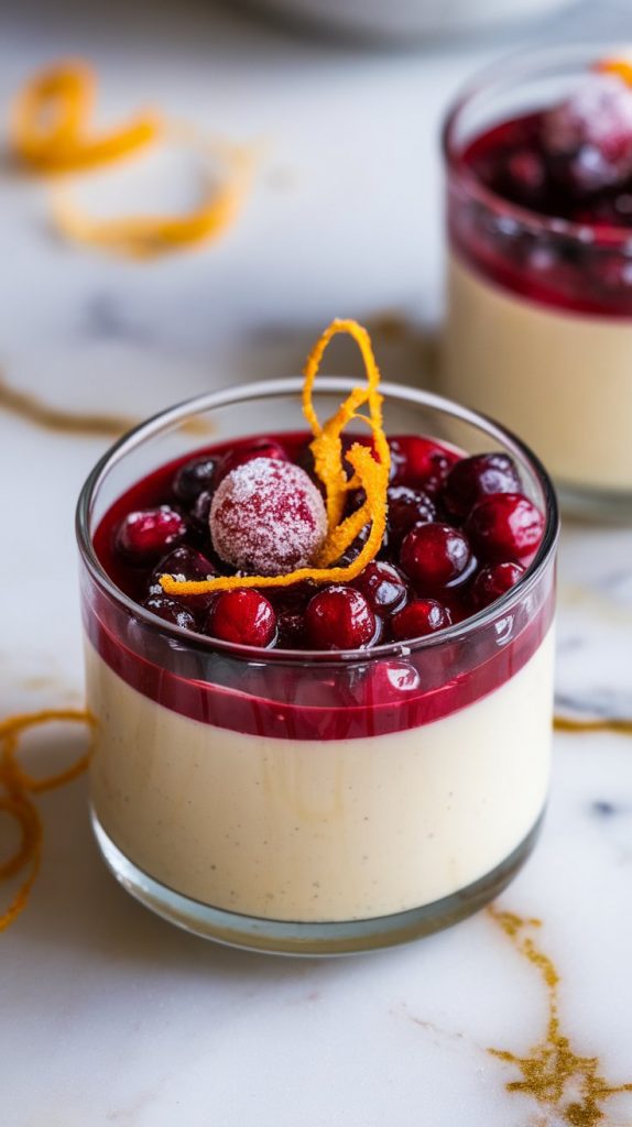 Eggnog Panna Cotta with Spiked Cranberry Sauce