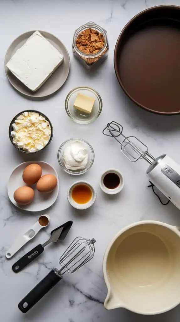 ingredients for a chocolate swirl cheesecake