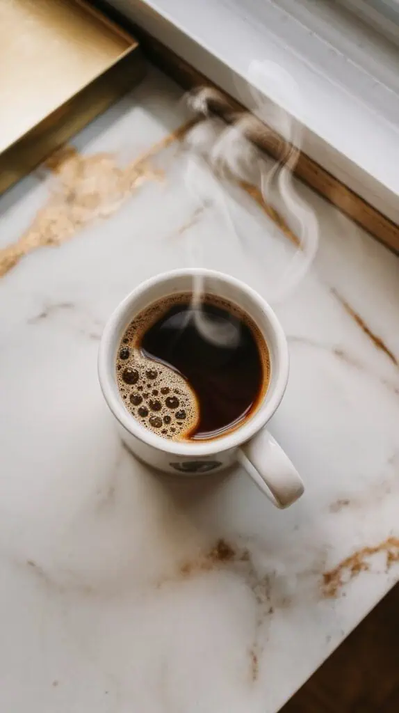 freshly brewed cup of coffee in a white mug