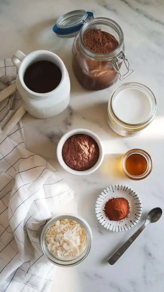 ingredients for Coconut Mocha Protein Coffee