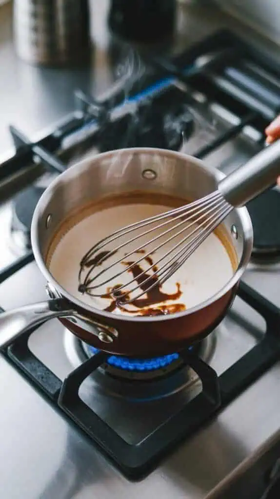 milk and coffee being whisked together