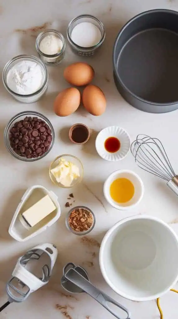 all the ingredients for chocolate espresso cheesecake