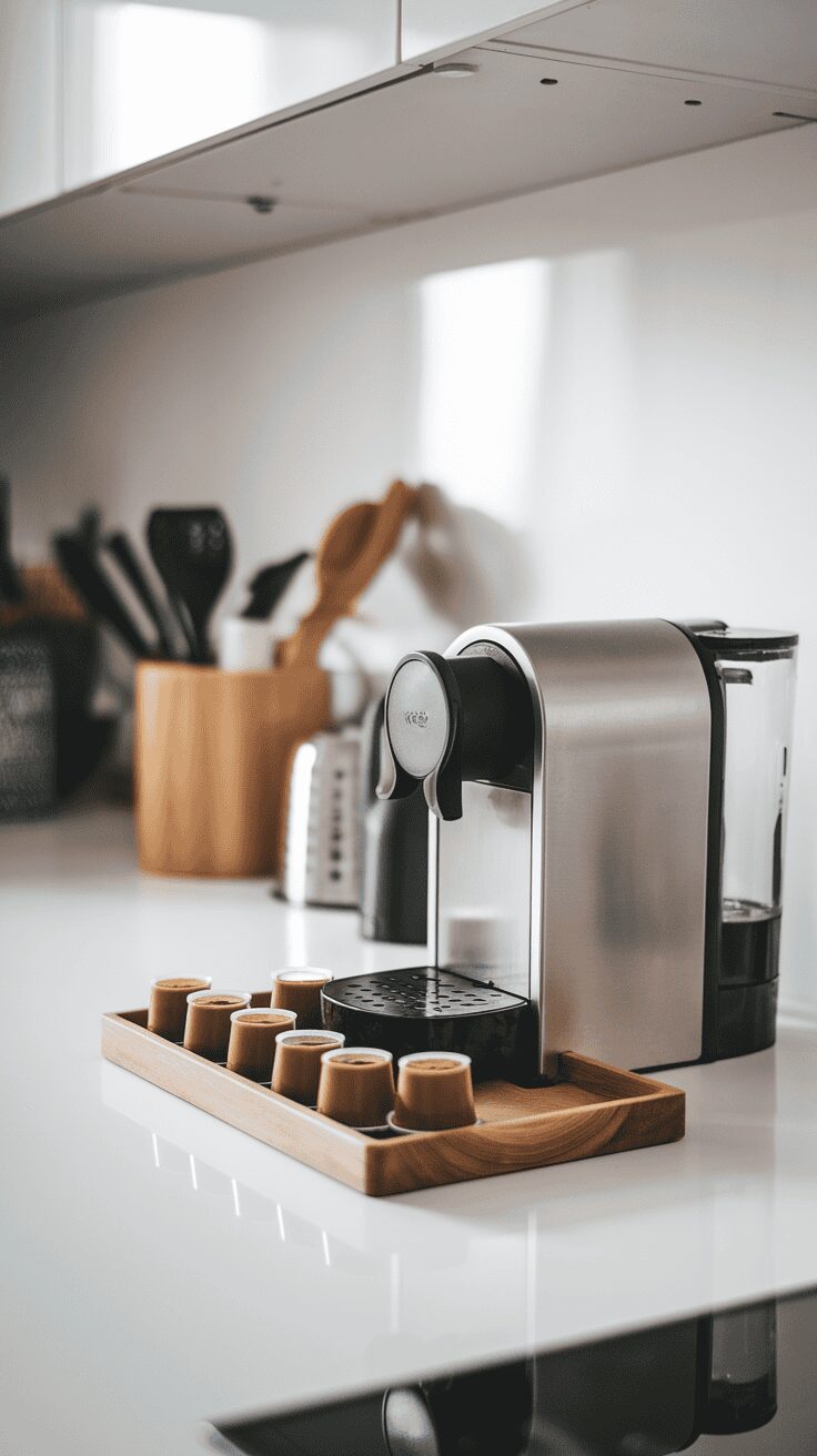 A coffee machine with a tray of reusable coffee pods.