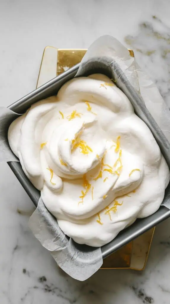  a cutting board covered in powdered sugar with white marshmallow squares being dusted, soft edges coated in sugar
