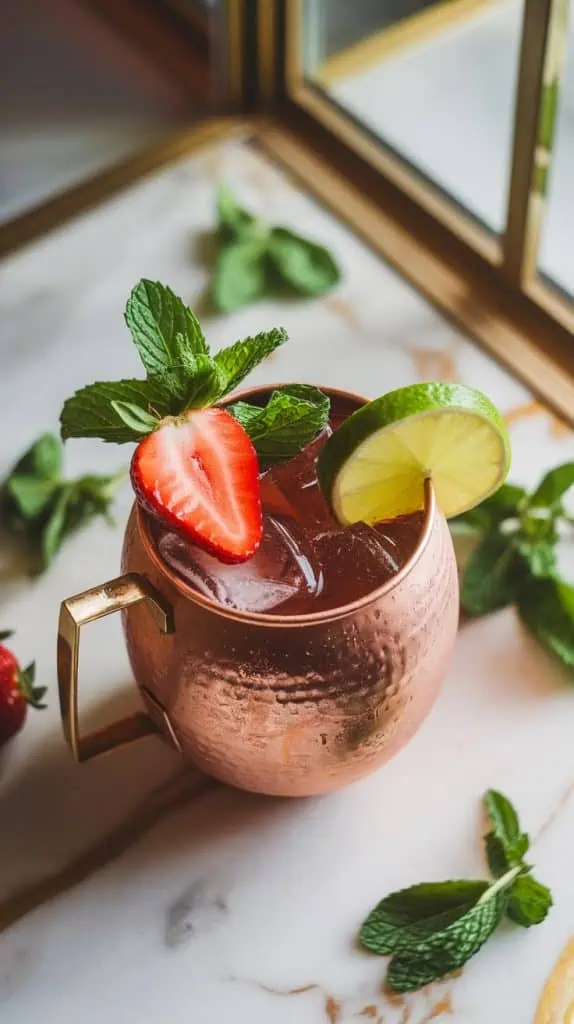 Mint Strawberry Moscow Mule Cocktail