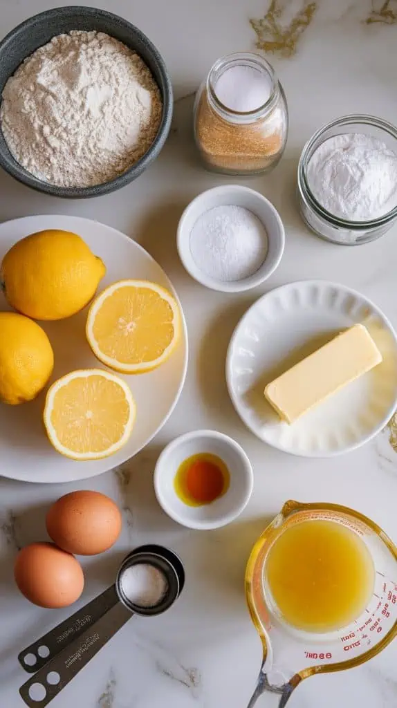 all ingredients for Meyer Lemon Crinkle Cookies