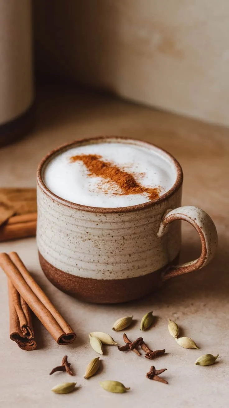 A cup of chai latte with spices