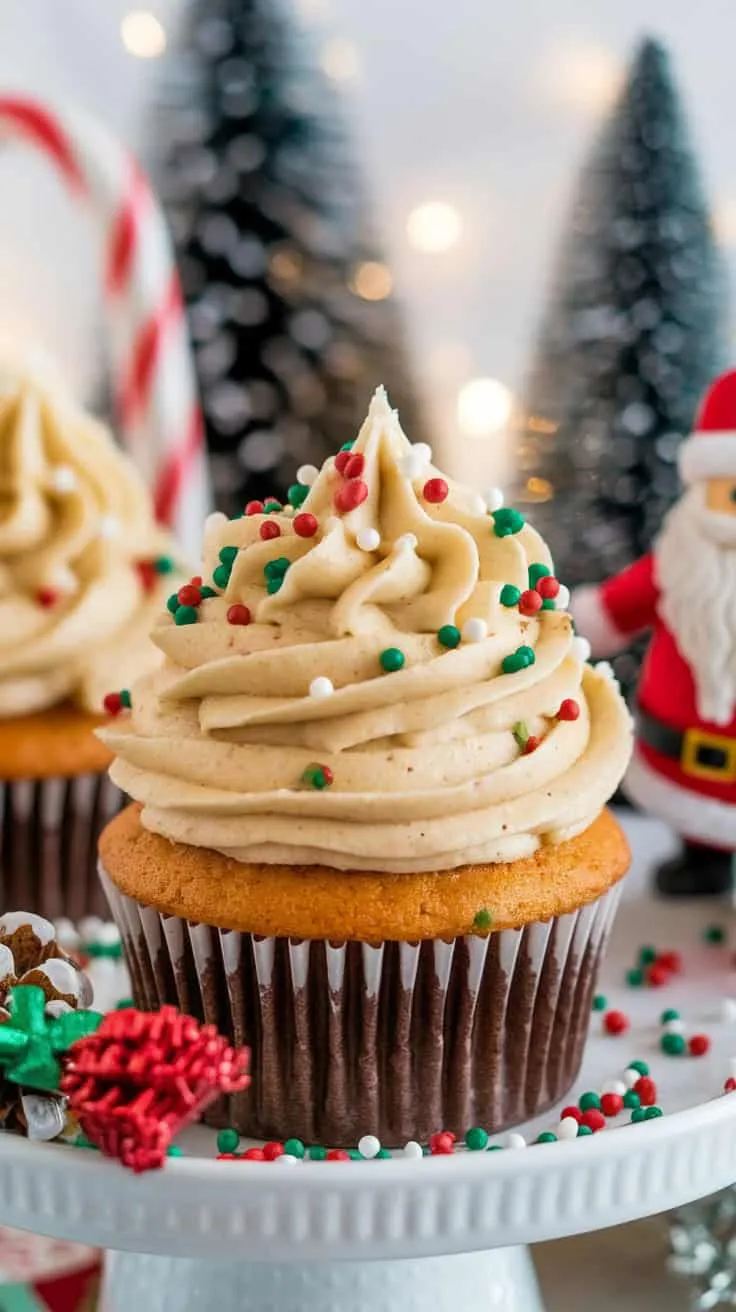 Delicious eggnog cupcakes decorated with holiday sprinkles