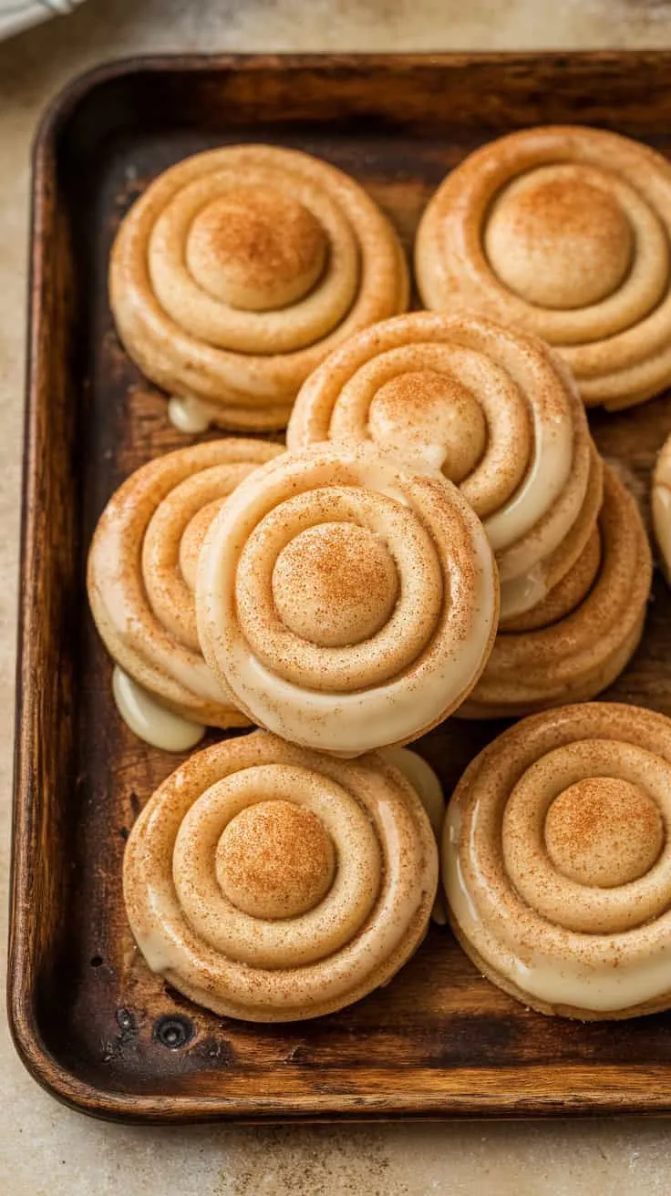 Soft and Chewy Eggnog Snickerdoodles arranged on a wooden tray.