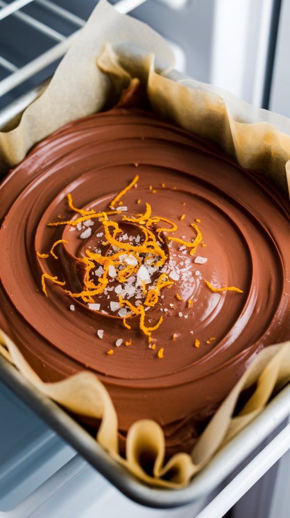 A super close-up shot of a baking dish covered with plastic wrap, resting in the fridge