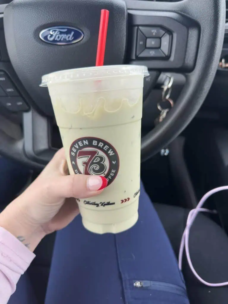 Iced matcha breve rasberry truffle SF