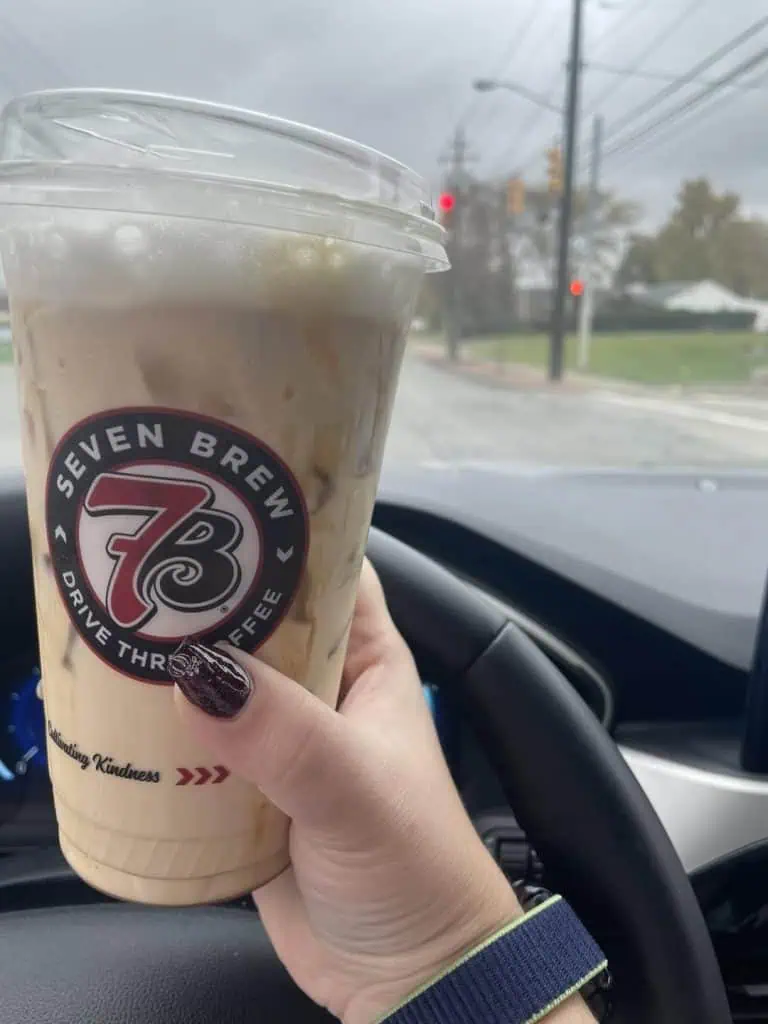 Medium iced rocky road breve with cold foam and Carmel drizzle