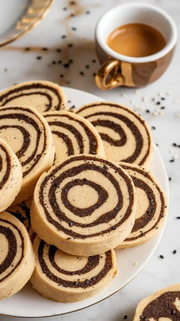 Black Sesame-Espresso Pinwheel Shortbread Cookies