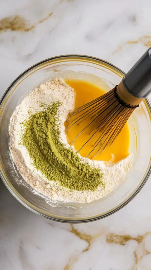 a mixing bowl with a pale yellow egg yolk mixture