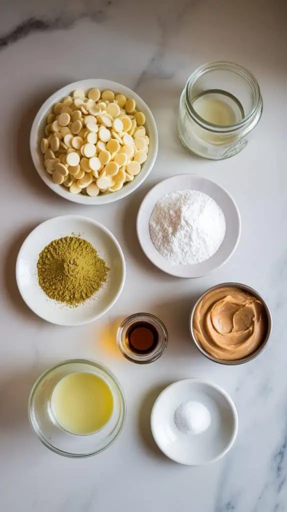 all ingredients arranged on a white marble counter with hints of gold