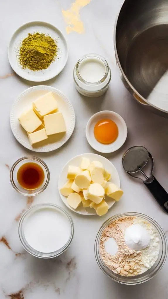 all the ingredients for matcha white chocolate scones