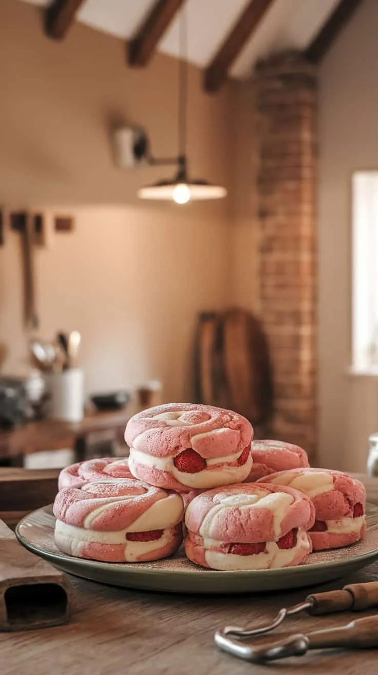 Delicious strawberry cheesecake cookies on a plate