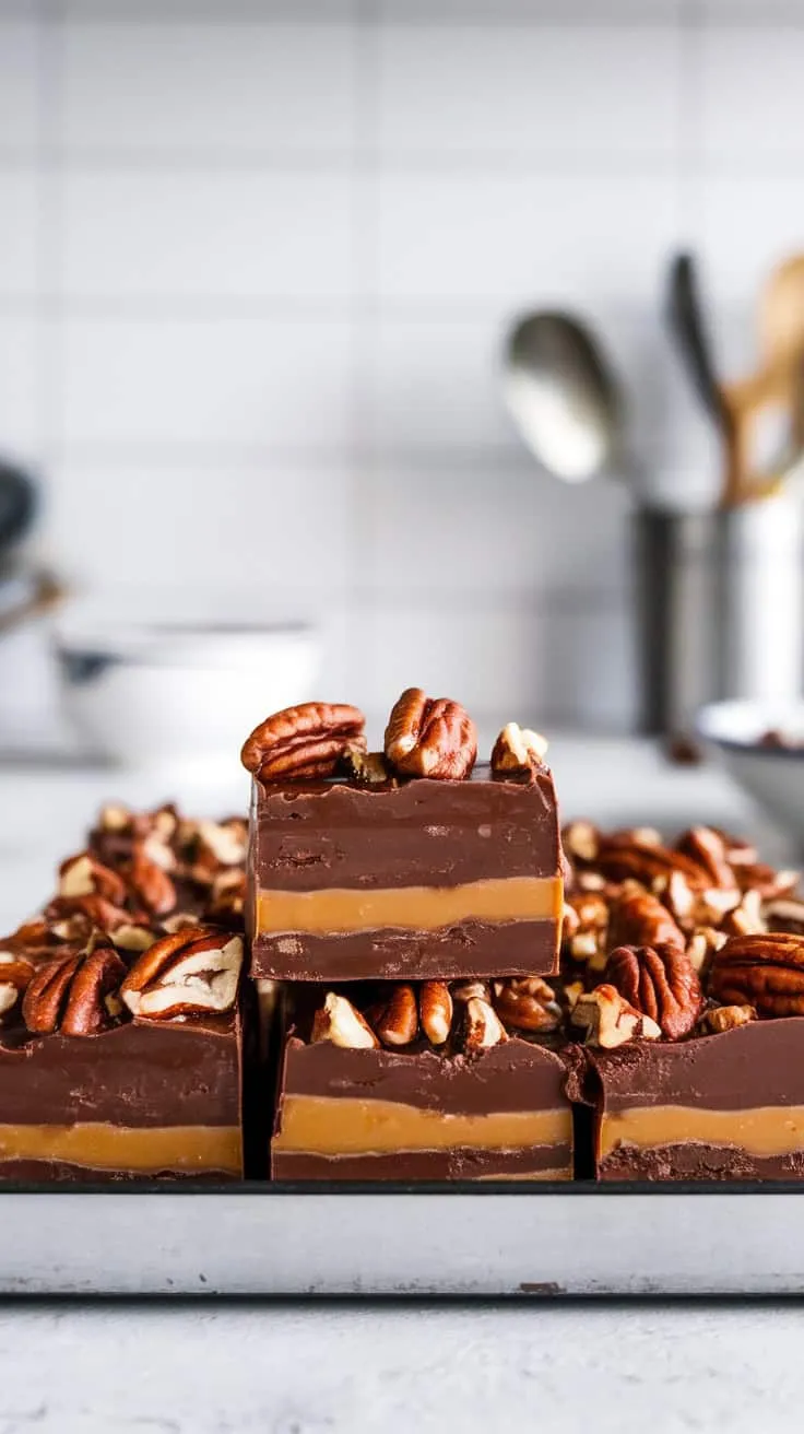 Delicious turtle fudge topped with pecans