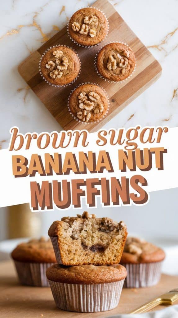 freshly baked brown sugar banana nut muffins, golden brown with slightly domed tops