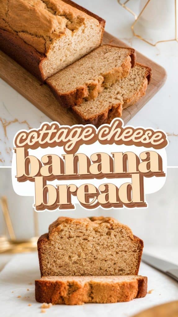a freshly baked cottage cheese banana bread, golden brown with a moist texture