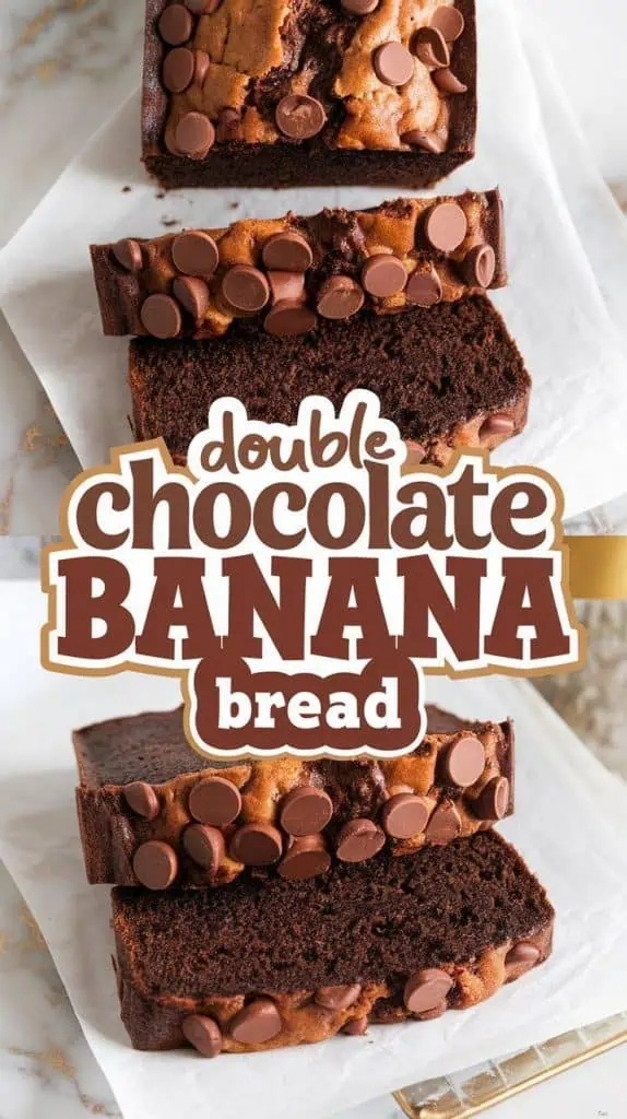 a freshly baked double chocolate banana bread, rich and dark with a crackly top