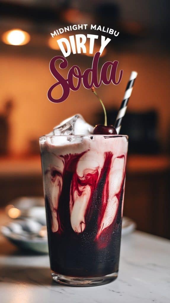 Midnight Malibu Dirty Soda – Dr Pepper, coconut cream, blackberry, vanilla