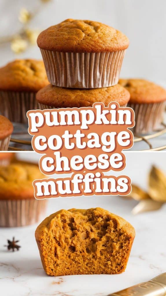 freshly baked pumpkin cottage cheese muffins, golden brown with slightly domed tops